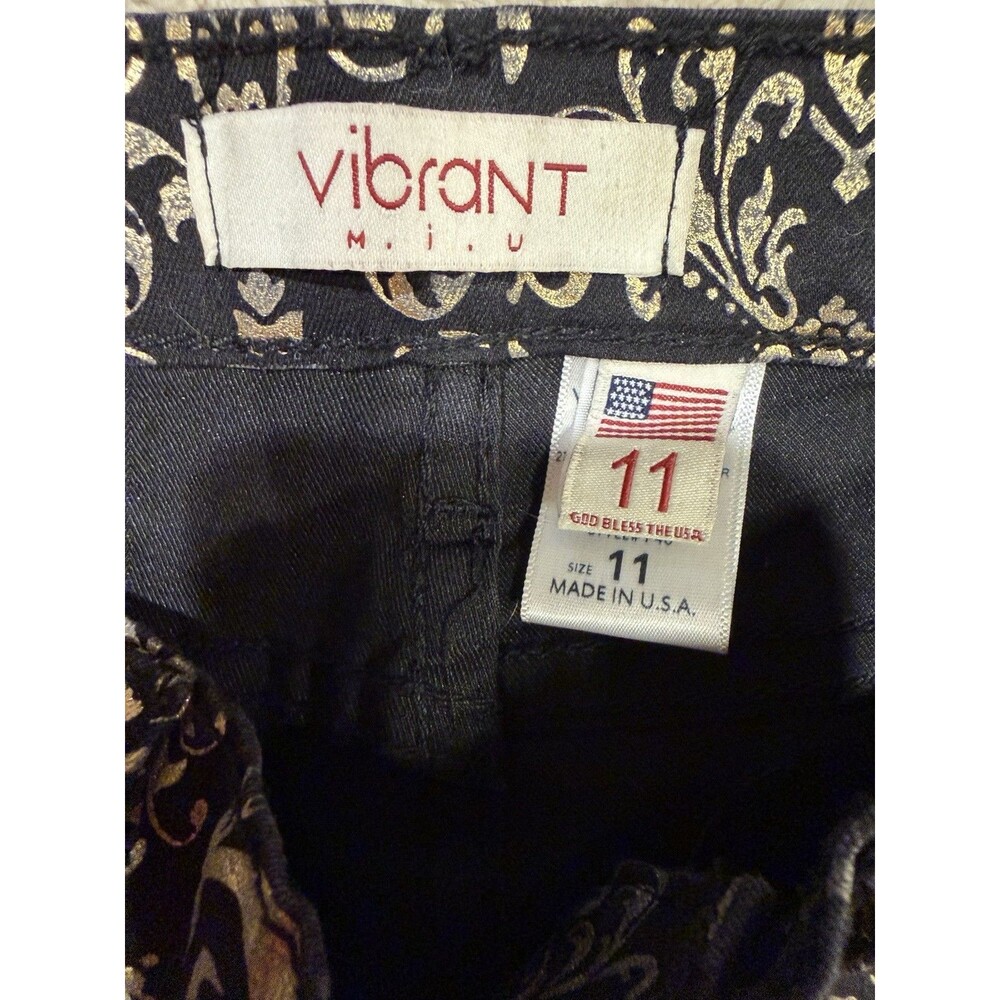 Vibrant Jeans Black & Gold Design Print Cotton Blend Juniors Size 11 - Picture 5 of 7